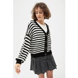 Lafaba Women's Black Oversize Striped Knitwear Cardigan Cene