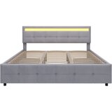 Lumor Oblazinjena postelja 180x200 cm iz žameta - z LED osvetlitvijo in 4 predali + letvena podlaga - siva, (22151400) | Shoptok.si