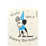 OWOSCHFETZN Gobasta krpa "Lucky Dog - Happy Birthday!" - Modra