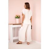 Kesi Włoski Viscose set pleated blouse + trousers beige | Shoptok.si