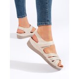 Shelvt Women's beige Velcro sandals | Shoptok.si