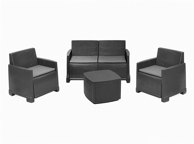 Baštenski set Como, sofa, 2 fotelje i sto, Antracit