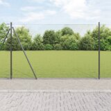 vidaXL Heksagonalna ograja Siva 1,5x50 m Jeklena, Ograjni stebri z osnovnimi ploščami 13 kos Ø32mm 83,5cm Cinkana jeklena | Shoptok.si