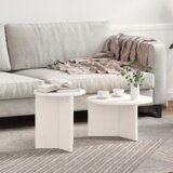vidaXL Set kavno mizico 2 pcs Bela 49 x 49 x 28 cm Masivno borovo les Cene
