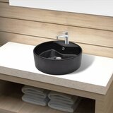 vidaXL Keramični Kopalniški Umivalnik z Odprtino za Pipo/Preliv Črn Okrogel | Shoptok.si