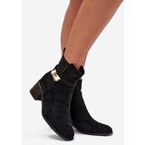Boto Fleece lined women's ankle boots with gold decoration on block heel black Sarona | shoptok.hr