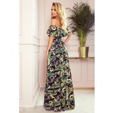 Numoco 194-4 Long dress with frill - green leaves and gold chains | shoptok.hr