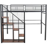 Lumor Postelja z mezzanine za otroke 140x200 cm - Z zaščitnimi stopnicami in shranjevanjem - Črna, (22156080) | Shoptok.si