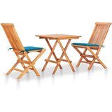 vidaXL 3-dijelni bistro set s plavim jastucima od masivne tikovine | shoptok.hr