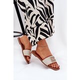 Boto Elegant Women's Slippers With Decoration On Flat Heel Camel Lovehia | Shoptok.si