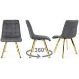  Okretna stolica CIEZA 360, tamnosivi baršun, zlatne metalne noge, set 3 kom | shoptok.hr