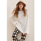 Trend Alaçatı Stili Women's Ecru Crew Neck Double Sleeve Thessaloniki Knit Oversize Winter Sweater | Shoptok.si