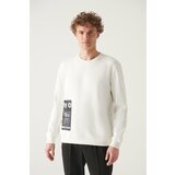 Avva Men's White Crew Neck Hologram 3 Thread Fleece Standard Fit Regular Fit Sweatshirt Cene
