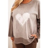 Kesi Włoski Women's Plus Size cotton sweatshirt with heart print and drawstrings brown | shoptok.hr