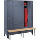 Wolf Garderobna omara s klopjo spredaj, vrata s polno steno, širina razdelka 300 mm, 5 razdelkov, modro siva | Shoptok.si