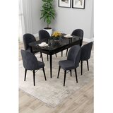 Hanah home trpezarijski set Rut, sto na razvlačenje i 6 stolica, ploča u dekoru crnog mermera, antracit tkanina Babyface | Eponuda.com