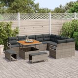 vidaXL 12 delni vrtni set sofk z blazinami siva poli ratan akacija | Shoptok.si