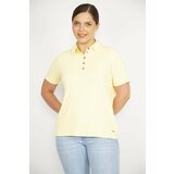 Şans Women's Yellow Plus Size Polo Neck Front Pat Buttoned Camisole Fabric Short Sleeve Plus Size Blouse Cene