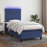  Box spring postelja z vzmetnico LED modra 90x200 cm blago Cene