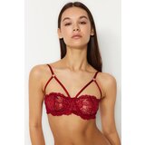 Trendyol Red Lace Piping Underwire Coverless Balconette Bra Cene