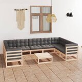 vidaXL 10-dijelna vrtna garnitura s jastucima od masivne borovine | shoptok.hr