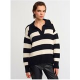 Dilvin 10195 Polo Neck Striped Sweater-black Cene