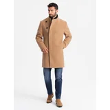 Ombre Men's coat with asymmetrical fastening and high collar - light brown