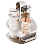 Eva 3-delni namizni set z držalom amalfi (za sol, poper, zobotrebce) / inox, steklo, (5000199956) | Shoptok.si