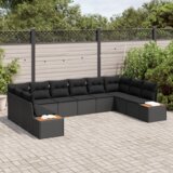 vidaXL 10-delni vrtni kavč set z blazinami Črna Poli ratan akacija | Shoptok.si