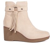 Shelvt Suede light beige women's wedge boots with fringes | Eponuda.ba