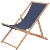 vidaXL sklopiva ležaljka za plažu od tkanine s drvenim okvirom plava