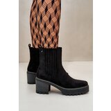 Boto Women's Warm Ankle Boots On Heel Eco Suede Black Irissinae | shoptok.hr
