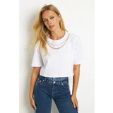 Cool & Sexy Women's White Chain Accessory Short T-Shirt HT109