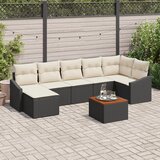 vidaXL 8-delni vrtni sedežni set z blazinami črn poli ratan akacija, (22092434) | Shoptok.si