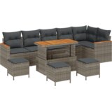 vidaXL 10-delni vrtni kavč set s blazinami siva poli ratan akacija | Shoptok.si