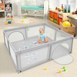  Dječja igraonica 200x180 cm s 50 lopticama, 4 ručke i vratima - svijetlo siva | shoptok.hr