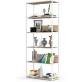 AKORD Regal V Loft Slogu, 6 Polic, Bela/Hrast Sonoma, (5000332554) | Shoptok.si