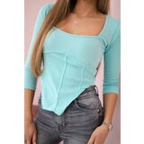 Kesi Ribbed blouse with mint neckline | shoptok.hr
