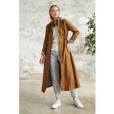 InStyle Lined Patterned Trench Coat - Tan