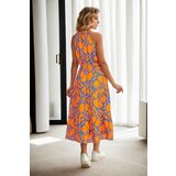 Dewberry E7818 Womens Floral Patterned Dress-ORANGE | Shoptok.si