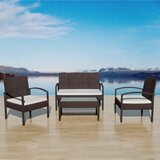The Living Store Vrtna sedežna garnitura z blazinami 4-delna poli ratan rjava - Komplet Vrtnih Kavčev, (21424326) | Shoptok.si