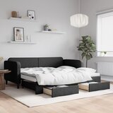 vidaXL Izvlečna dnevna postelja s predali črna 90x200 cm blago Cene