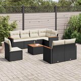  9-dijelni set vrtnih sofa s jastucima crni od poliratana Slike