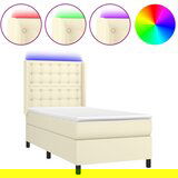 vidaXL Box spring postelja z vzmetnico LED krem 100x200cm umetno usnje, (20725260) Cene