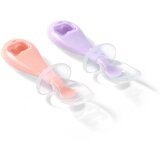 BabyOno silikonske žlice s graničnikom 6 m+, boja breskve/ljubičasta | shoptok.hr