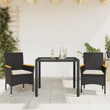  3-dijelni vrtni blagovaonski set s jastucima poliratan i staklo Crna 90 x 90 x 75 cm | shoptok.hr
