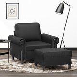  The Living Store Fotelj s stolčkom za noge črn 60 cm umetno usnje - Kavč S Stolčkom Za Noge, (21446350) | Shoptok.si