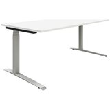 eurokraft pro P12 - pisalna miza, bela / aluminijasto srebrna, podnožje v obliki črke c, električna nastavitev višine, šxg 1600 x 800 mm | Shoptok.si