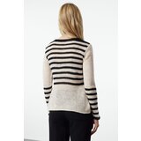 Trendyol Beige Soft Textured Loose Knit Striped Sweater | Shoptok.si