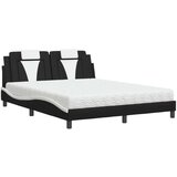  Postelja z vzmetnico črna in bela 160x200 cm umetno usnje | Shoptok.si